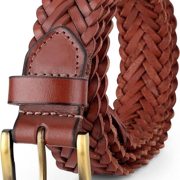 Leather Braided Belts for Men - Mens Casual Woven Leather Belt for Dress Pants